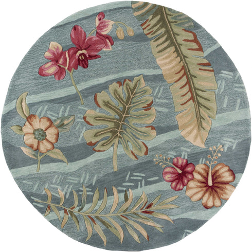 Seafoam Green Machine Woven Tropical Plants Indoor Area Rug